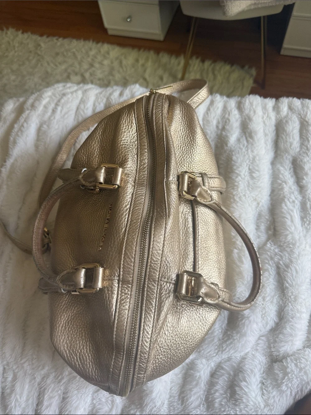Michael Kors Metallic Gold Leather Shoulder Satchel with Crossbody Strap